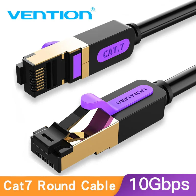 Vention Cat7 Ethernet Cable — 10Gbps SSTP RJ45, Flat or Round, 0.3m–20m
