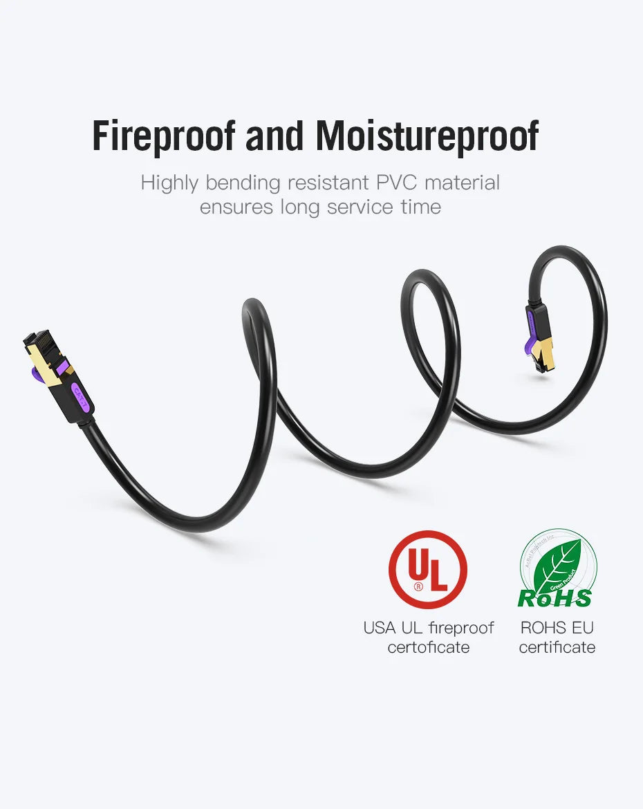 Vention Cat7 Ethernet Cable — 10Gbps SSTP RJ45, Flat or Round, 0.3m–20m