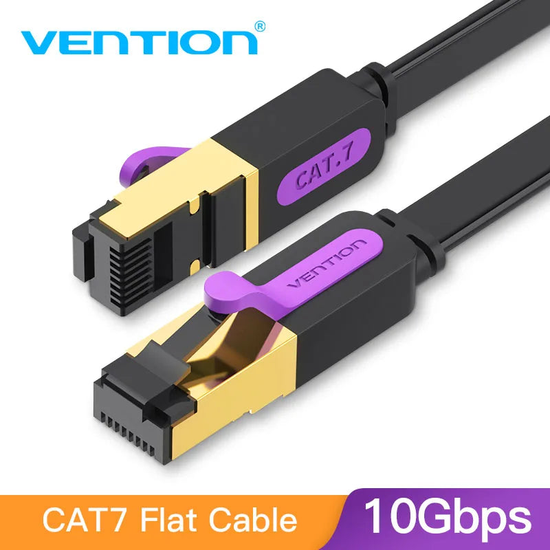 Vention Cat7 Ethernet Cable — 10Gbps SSTP RJ45, Flat or Round, 0.3m–20m