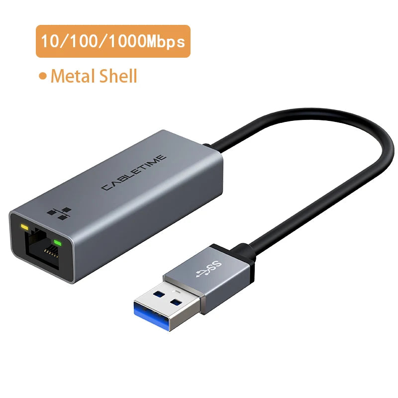 USB-A to Gigabit Ethernet Adapter – 1000Mbps, Plug & Play for MacBook & Laptop