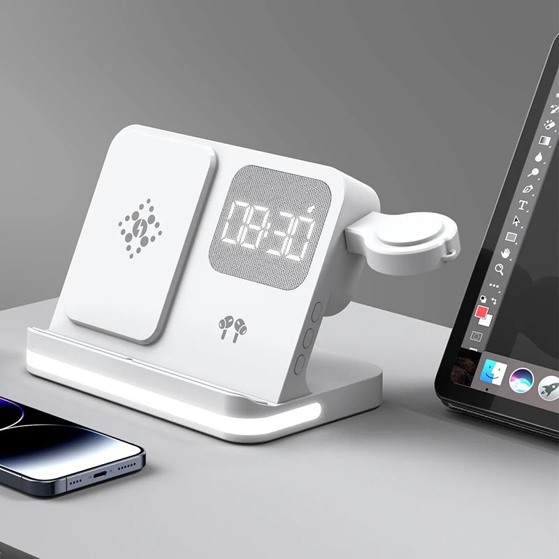 4-in-1 Desktop Wireless Charging Station with Clock