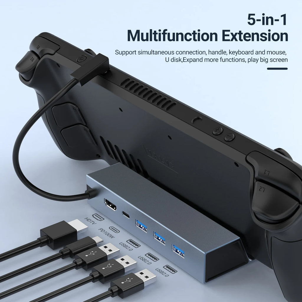 5-in-1 USB-C Docking Station – 4K HDMI, 100W PD, USB Hub for Switch, Steam Deck & Laptops