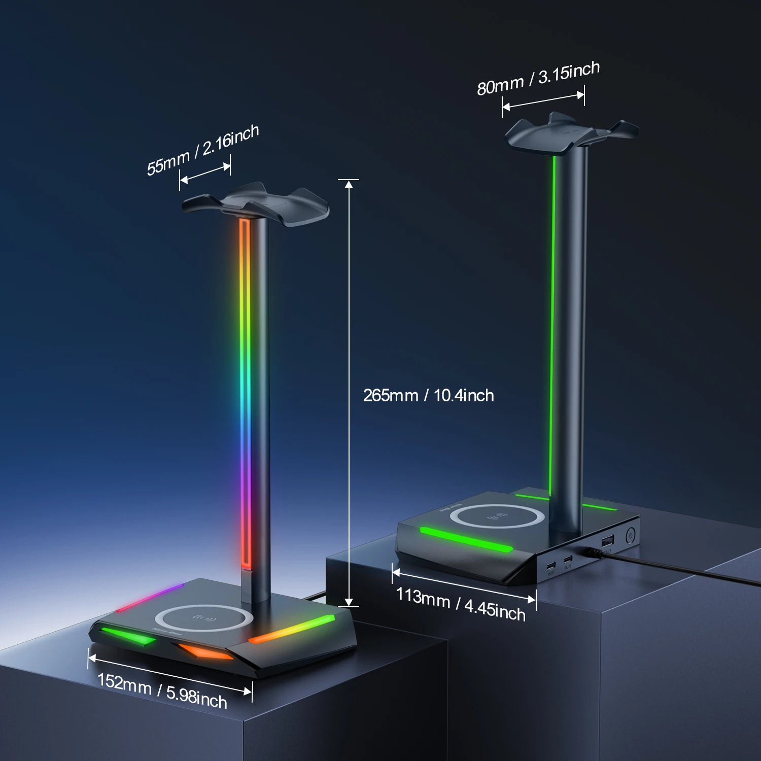 New Bee Z12 RGB Headphone Stand with 5W Qi Wireless Charging Base & USB Ports