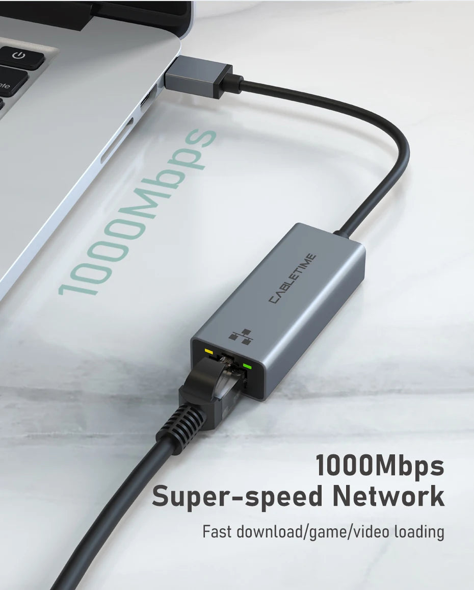USB-A to Gigabit Ethernet Adapter – 1000Mbps, Plug & Play for MacBook & Laptop
