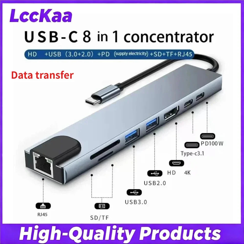 8-in-2 USB-C & USB-A Docking Hub – 3.5mm Audio, SD/TF Card Reader, USB 3.0