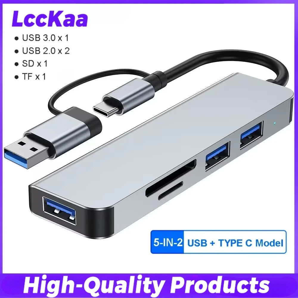 8-in-2 USB-C & USB-A Docking Hub – 3.5mm Audio, SD/TF Card Reader, USB 3.0