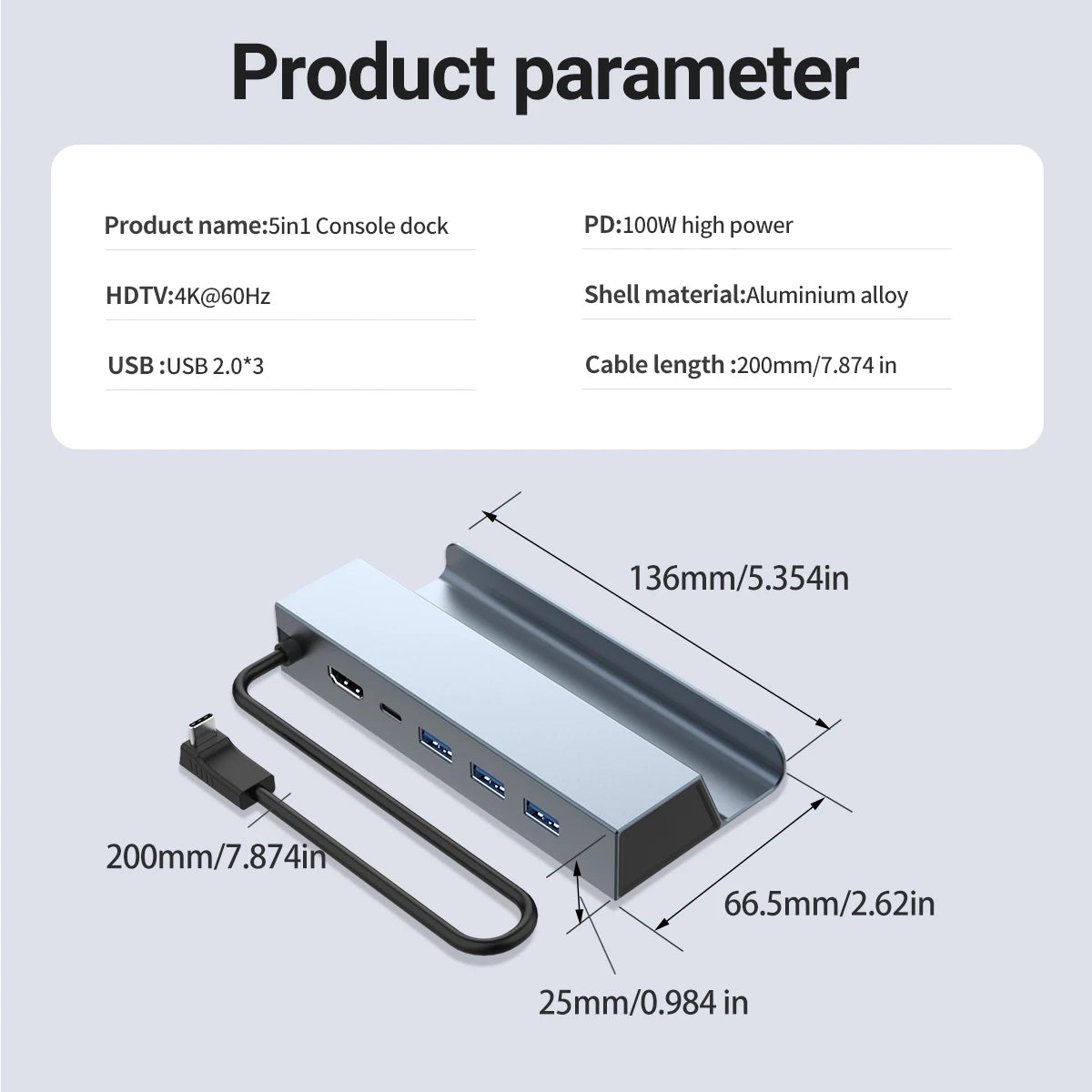 5-in-1 USB-C Docking Station – 4K HDMI, 100W PD, USB Hub for Switch, Steam Deck & Laptops