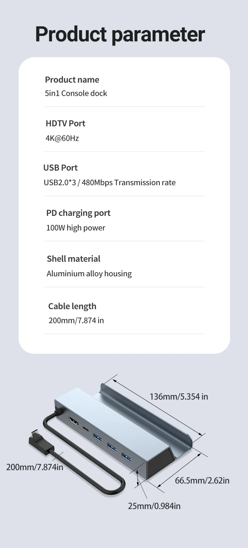 5-in-1 USB-C Docking Station – 4K HDMI, 100W PD, USB Hub for Switch, Steam Deck & Laptops