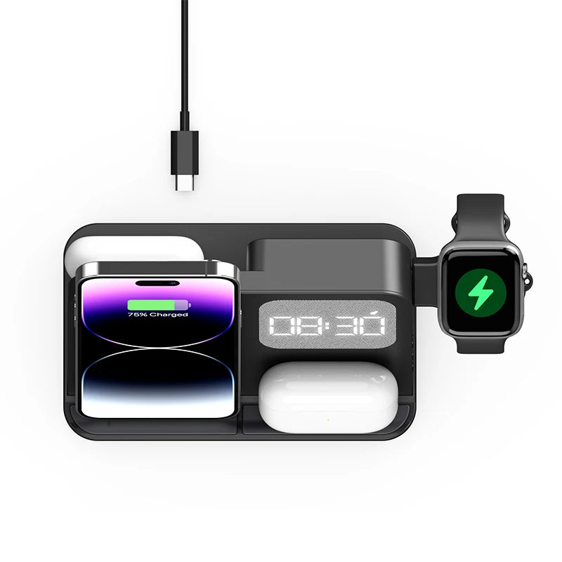 4-in-1 Desktop Wireless Charging Station with Clock