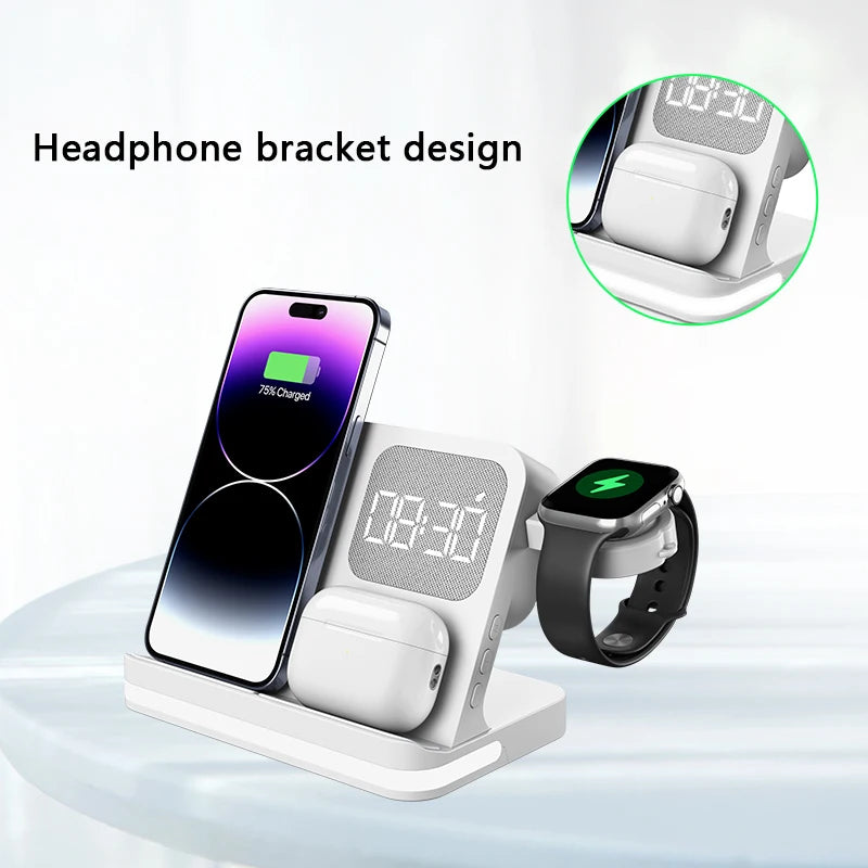 4-in-1 Desktop Wireless Charging Station with Clock