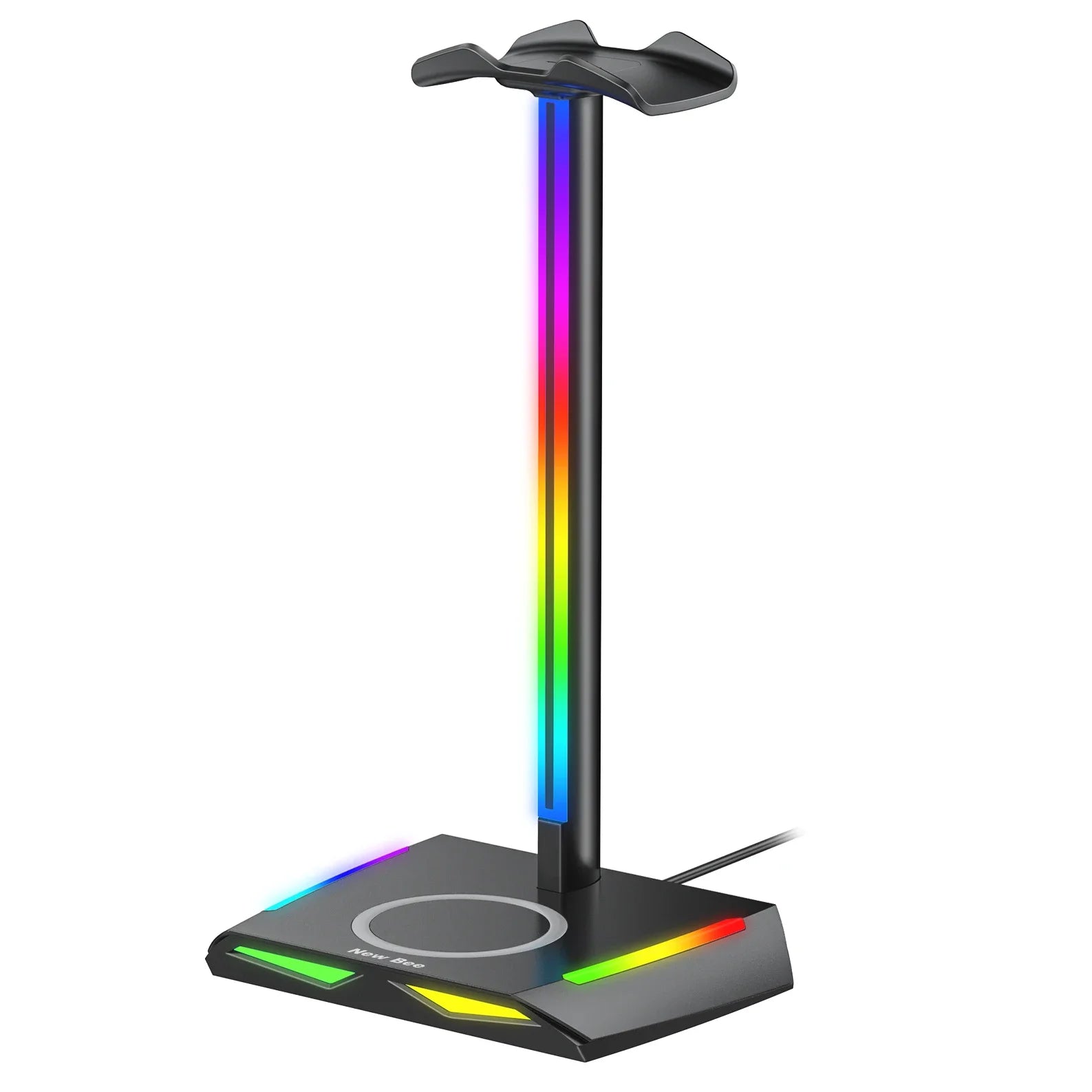 New Bee Z12 RGB Headphone Stand with 5W Qi Wireless Charging Base & USB Ports