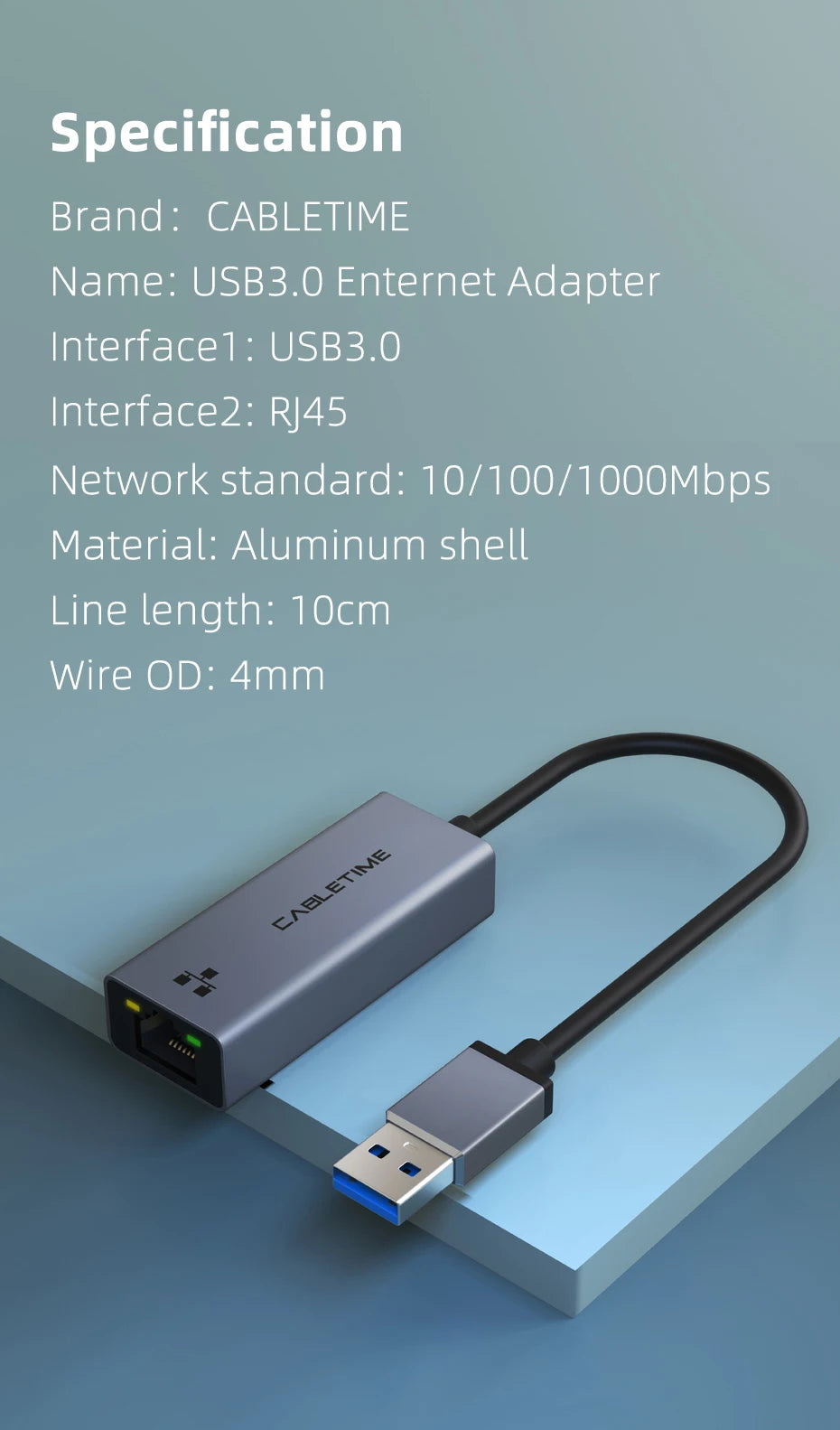 USB-A to Gigabit Ethernet Adapter – 1000Mbps, Plug & Play for MacBook & Laptop