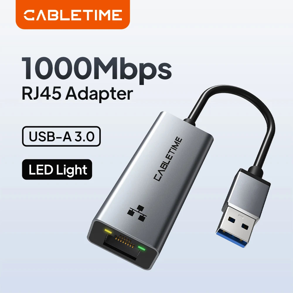 USB-A to Gigabit Ethernet Adapter – 1000Mbps, Plug & Play for MacBook & Laptop
