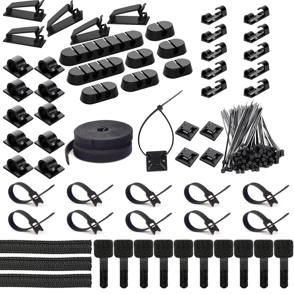 163-Piece Cable Management Kit – Clips, Sleeves & Adhesive Cord Holders
