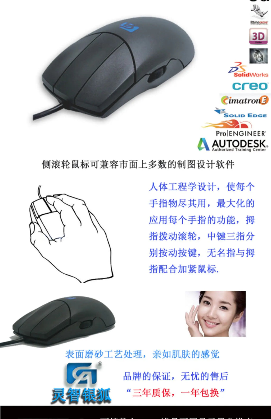 MiFuny Wired CAD Mouse — 1600 DPI, 3-Button Side Scroll, Ergonomic for Drawing & Modeling