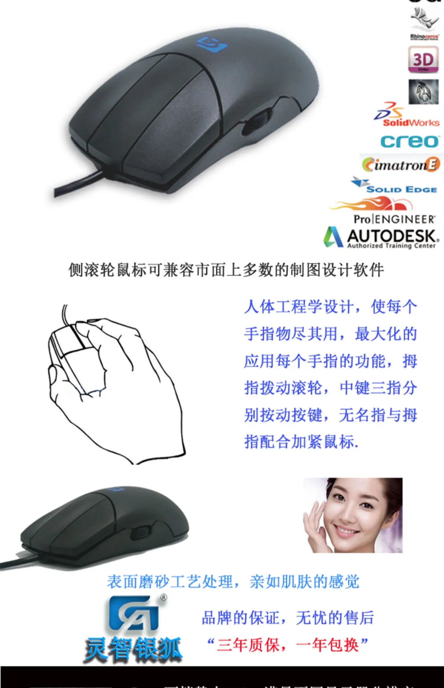 MiFuny Wired CAD Mouse — 1600 DPI, 3-Button Side Scroll, Ergonomic for Drawing & Modeling