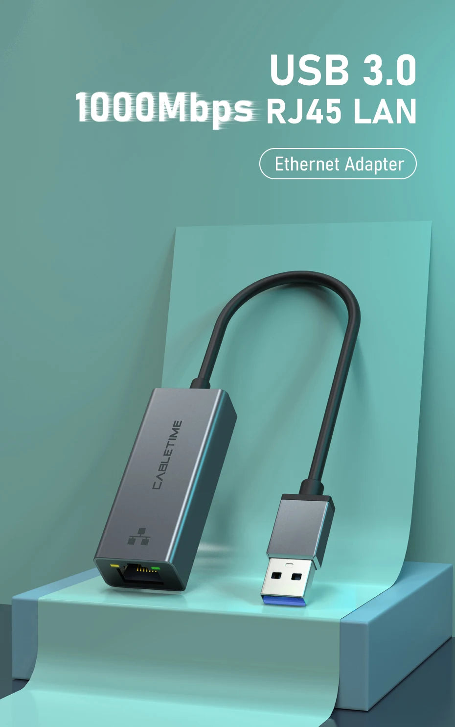 USB-A to Gigabit Ethernet Adapter – 1000Mbps, Plug & Play for MacBook & Laptop