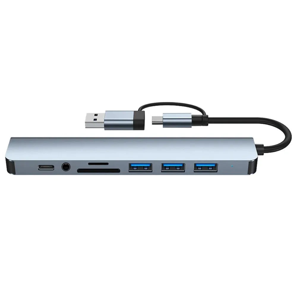 8-in-2 USB-C & USB-A Docking Hub – 3.5mm Audio, SD/TF Card Reader, USB 3.0
