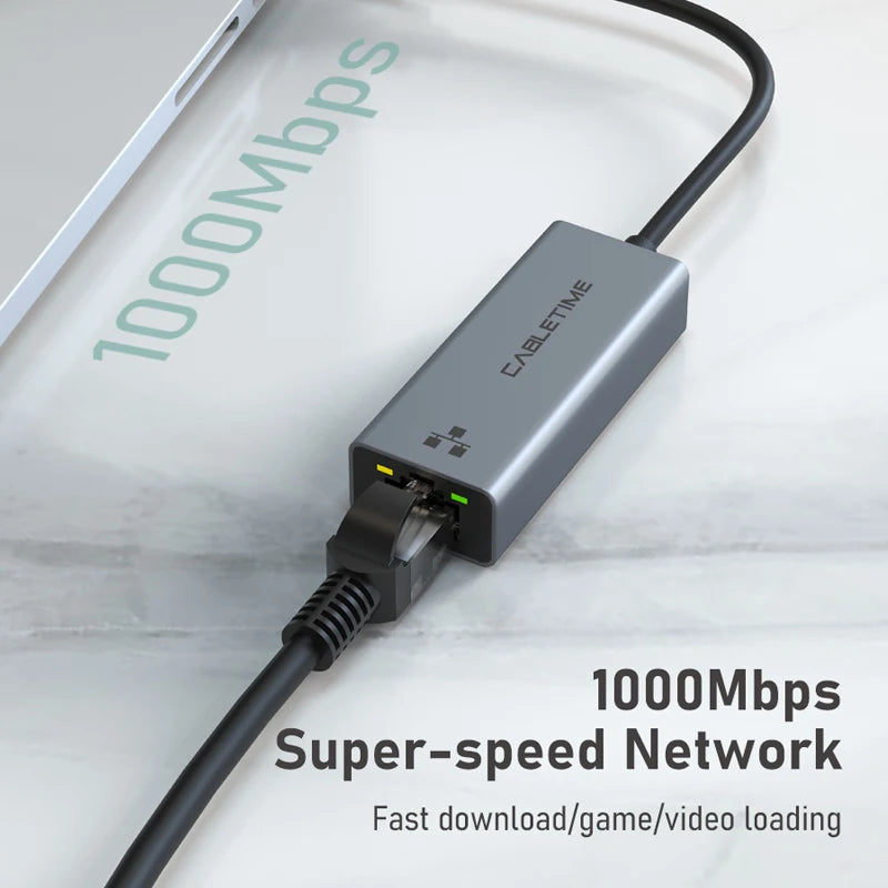 USB-A to Gigabit Ethernet Adapter – 1000Mbps, Plug & Play for MacBook & Laptop