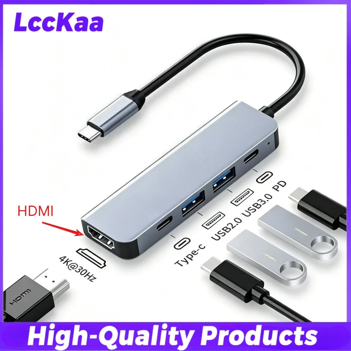 8-in-2 USB-C & USB-A Docking Hub – 3.5mm Audio, SD/TF Card Reader, USB 3.0