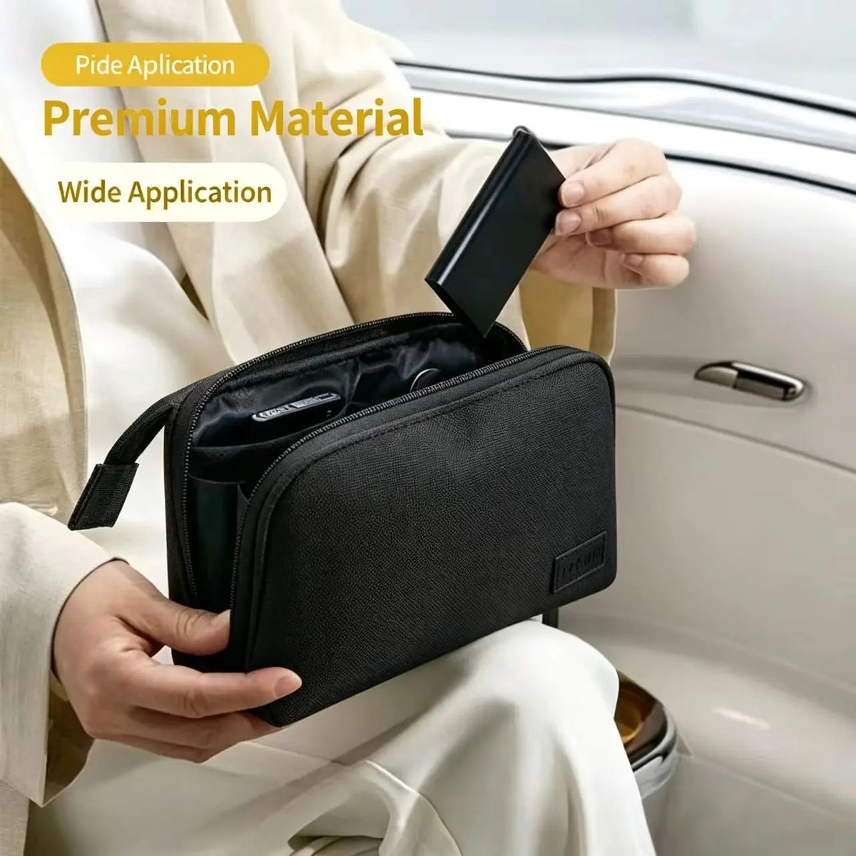 Portable Tech Accessory Storage Bag – PU Leather Case for Cables, Chargers & Hard Drives