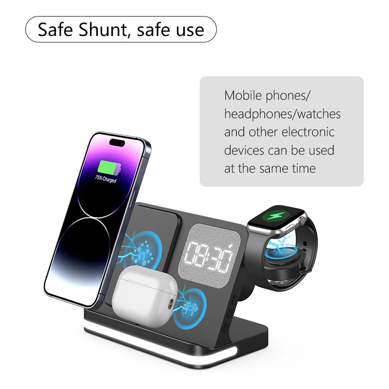 4-in-1 Desktop Wireless Charging Station with Clock