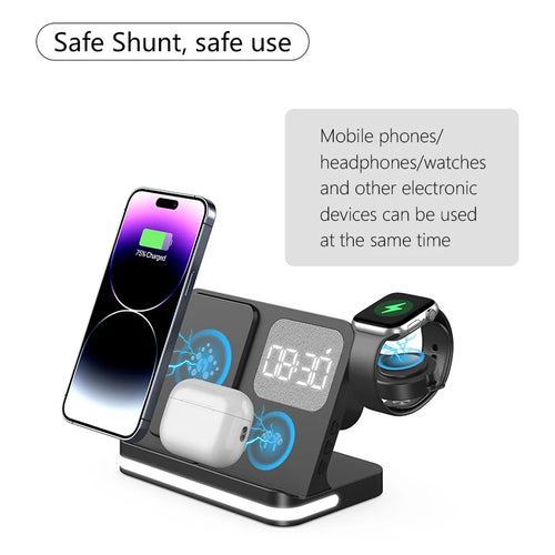 4-in-1 Desktop Wireless Charging Station with Clock