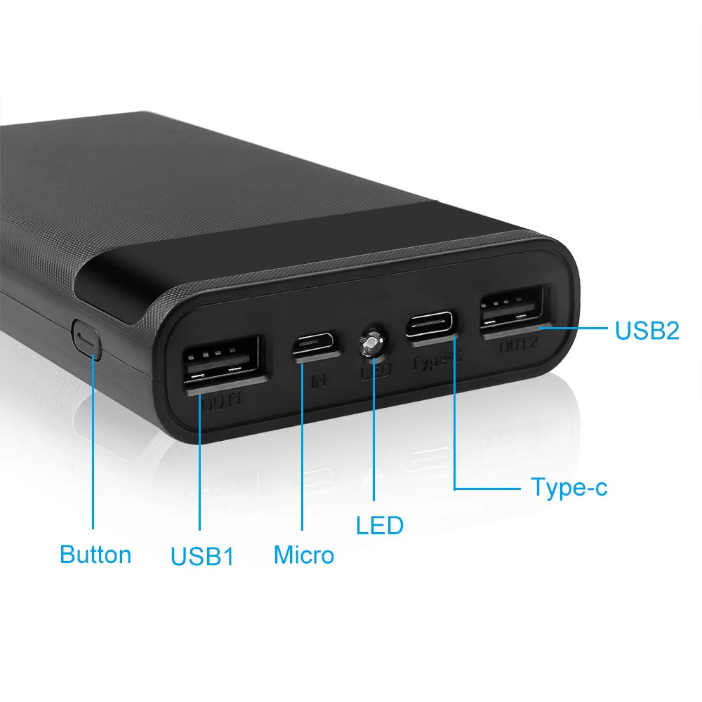 DIY 6x18650 Battery Power Bank Case – Dual USB & Type-C, LCD Display